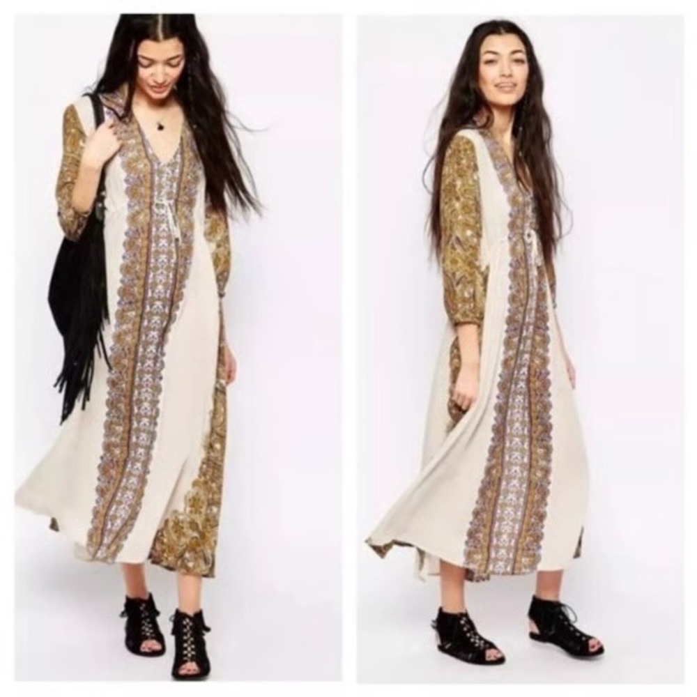Free People Azalea Paisley Boho Maxi Dress Midi Empire Waist Lightweight XS - Picture 1 of 6